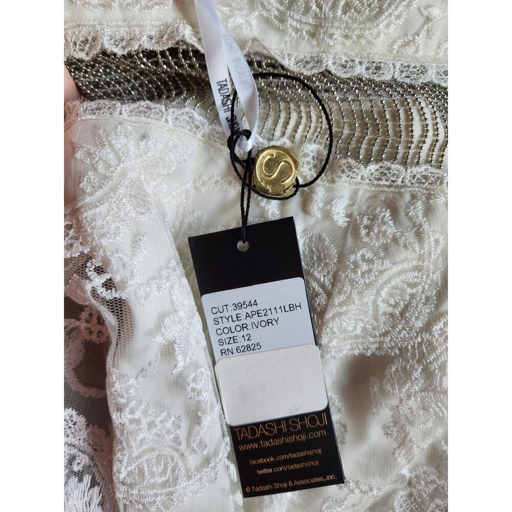 NWT Tadashi Shoji Deep Lagoon Lace Chain Mesh Gown Size 12 Ivory #2A503 - Picture 9 of 12